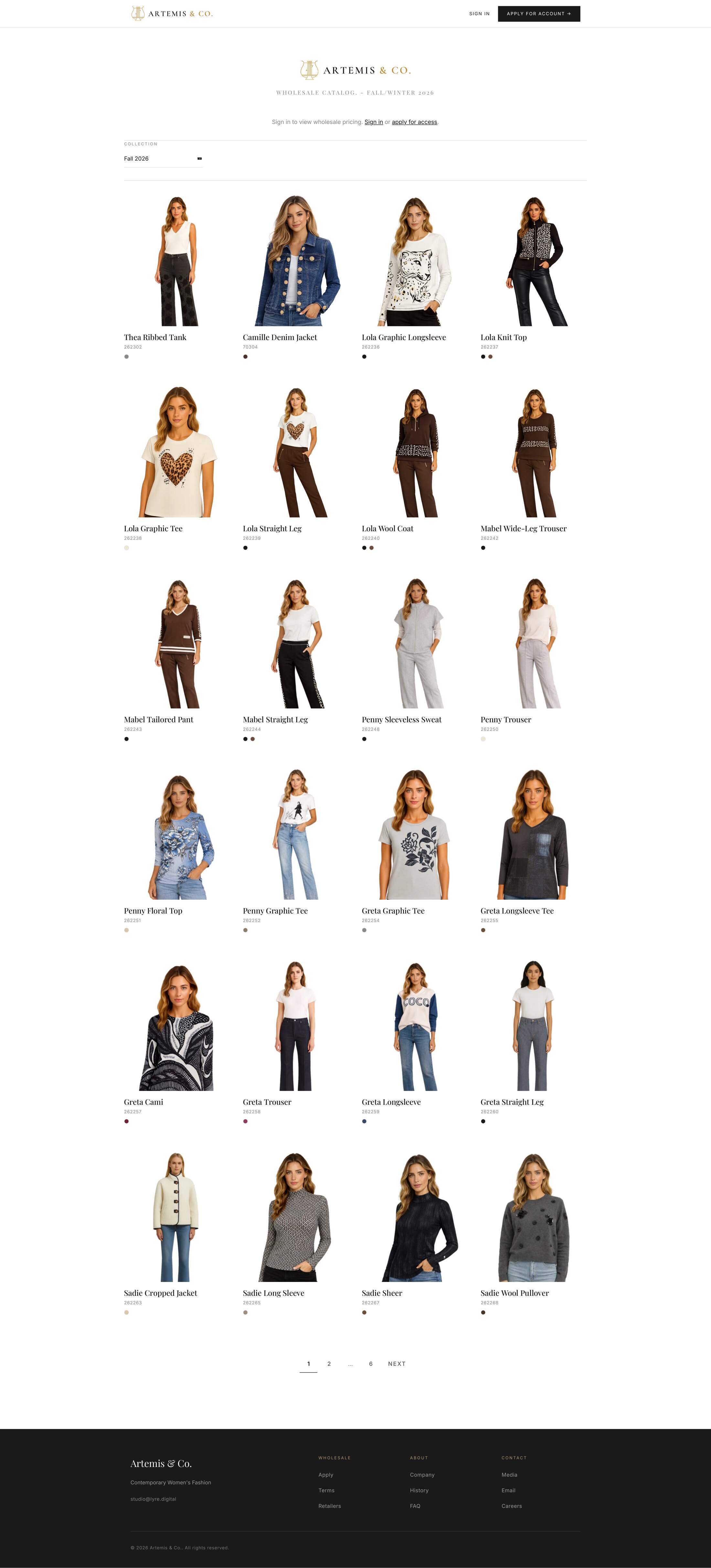 The Agora retailer catalogue — a full page of styles with photography, colorways and style numbers